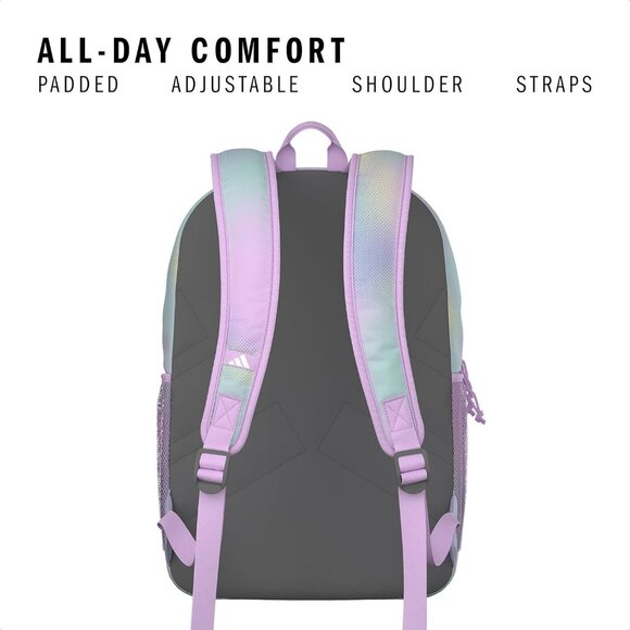 Adidas 16" Tech-Ready Pastel Tie-Dye Backpack w/ Laptop Sleeve School Travel Bag - Picture 5 of 6